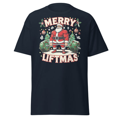 Merry Liftmas Funny Christmas Gym Santa T-Shirt - Navy - T-Shirts Online