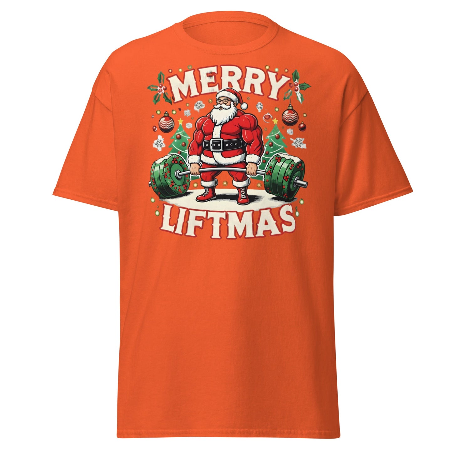 Merry Liftmas Funny Christmas Gym Santa T-Shirt - Orange - T-Shirts Online