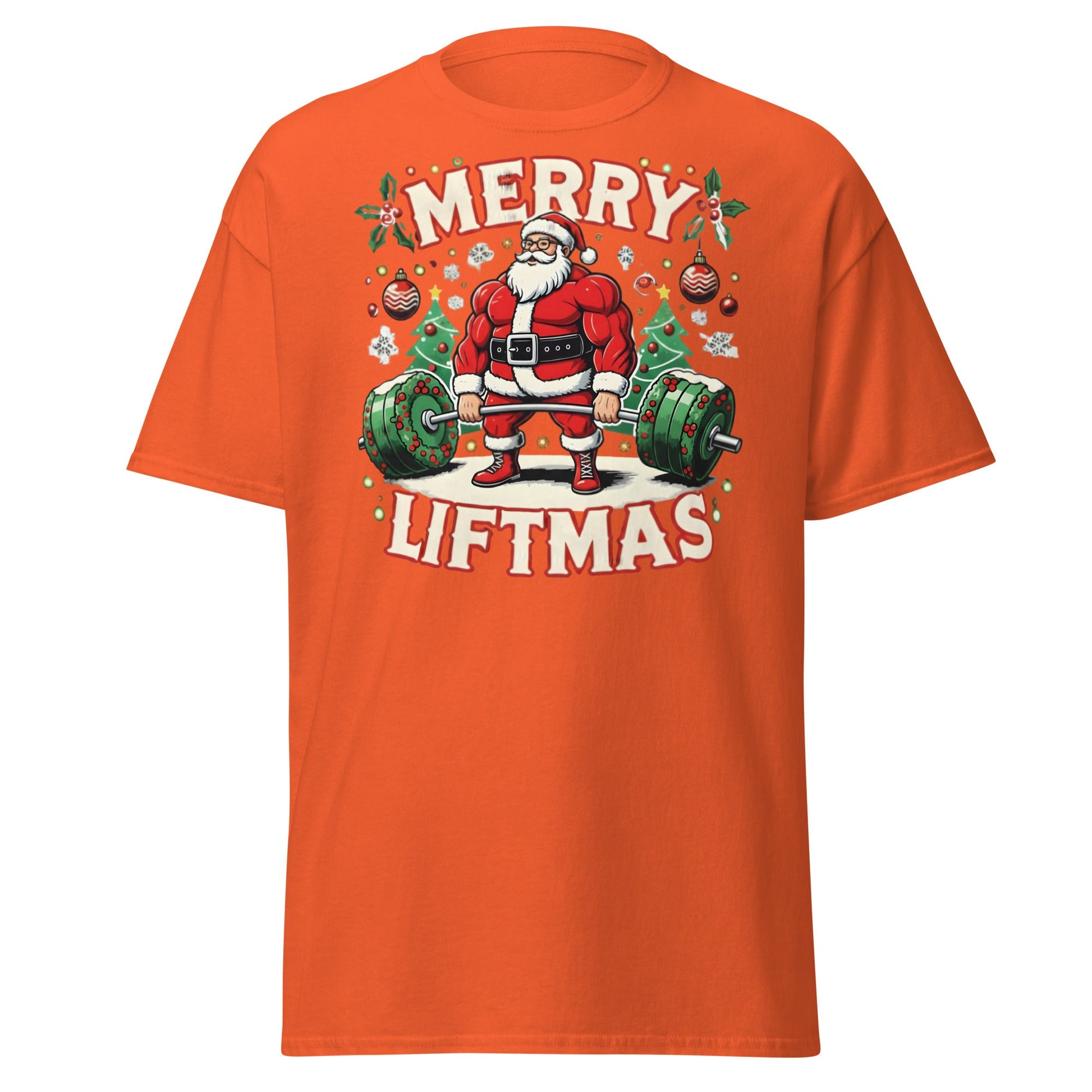 Merry Liftmas Funny Christmas Gym Santa T-Shirt - Orange - T-Shirts Online