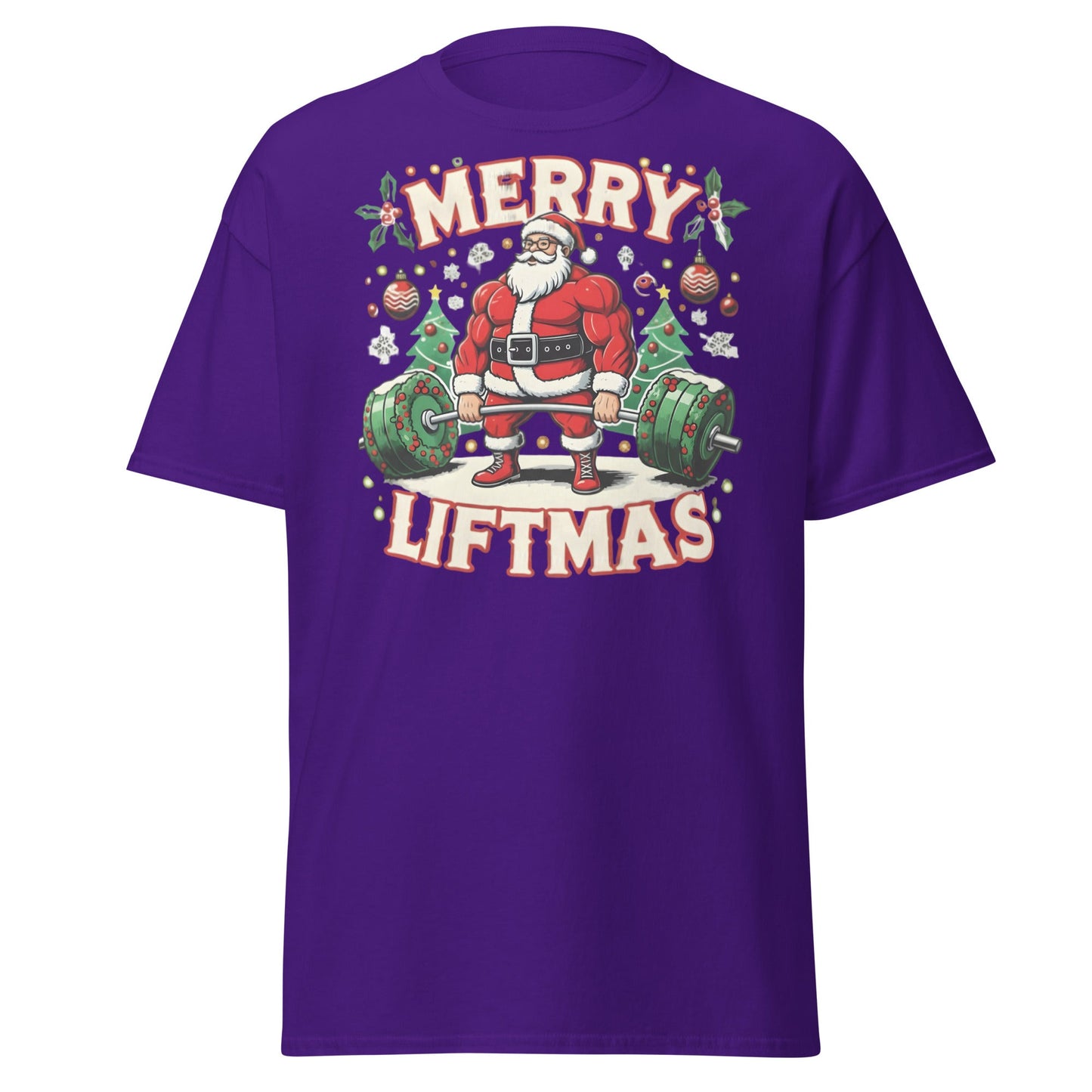 Merry Liftmas Funny Christmas Gym Santa T-Shirt - Purple - T-Shirts Online
