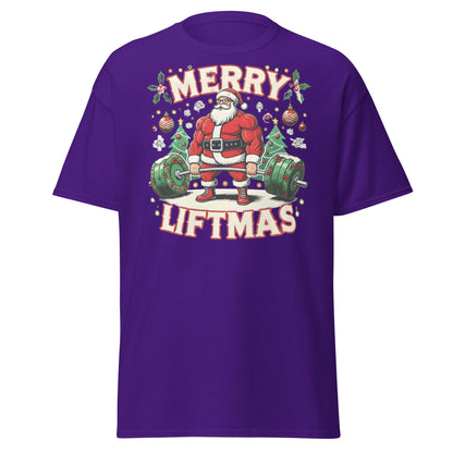 Merry Liftmas Funny Christmas Gym Santa T-Shirt - Purple - T-Shirts Online