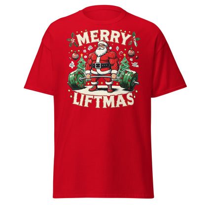 Merry Liftmas Funny Christmas Gym Santa T-Shirt - Red - T-Shirts Online