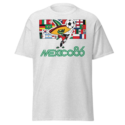 Mexico 86 World Cup T-Shirt - Retro Pique Mascot Tee - Ash - T-Shirts Online
