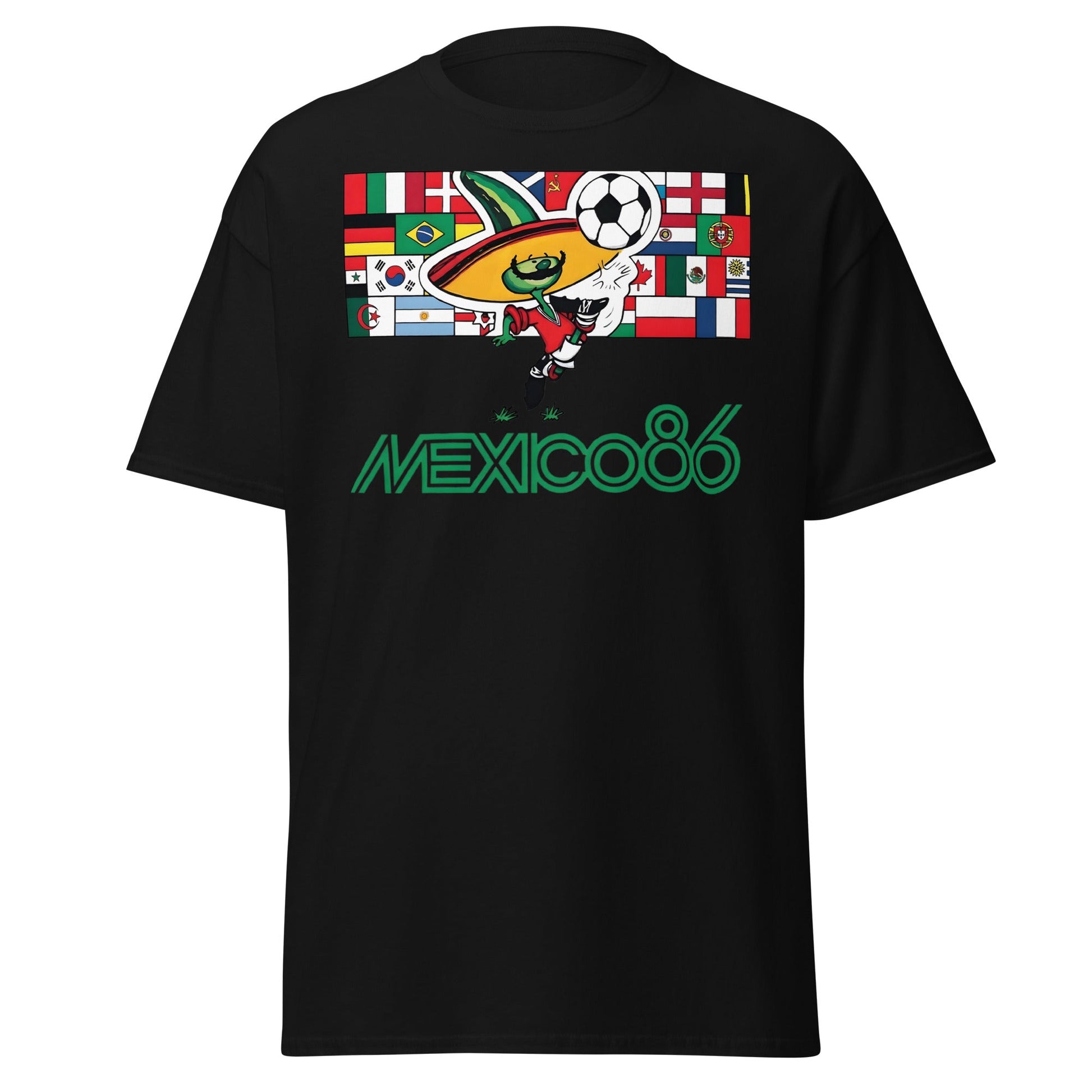 Mexico 86 World Cup T-Shirt - Retro Pique Mascot Tee - Black - T-Shirts Online