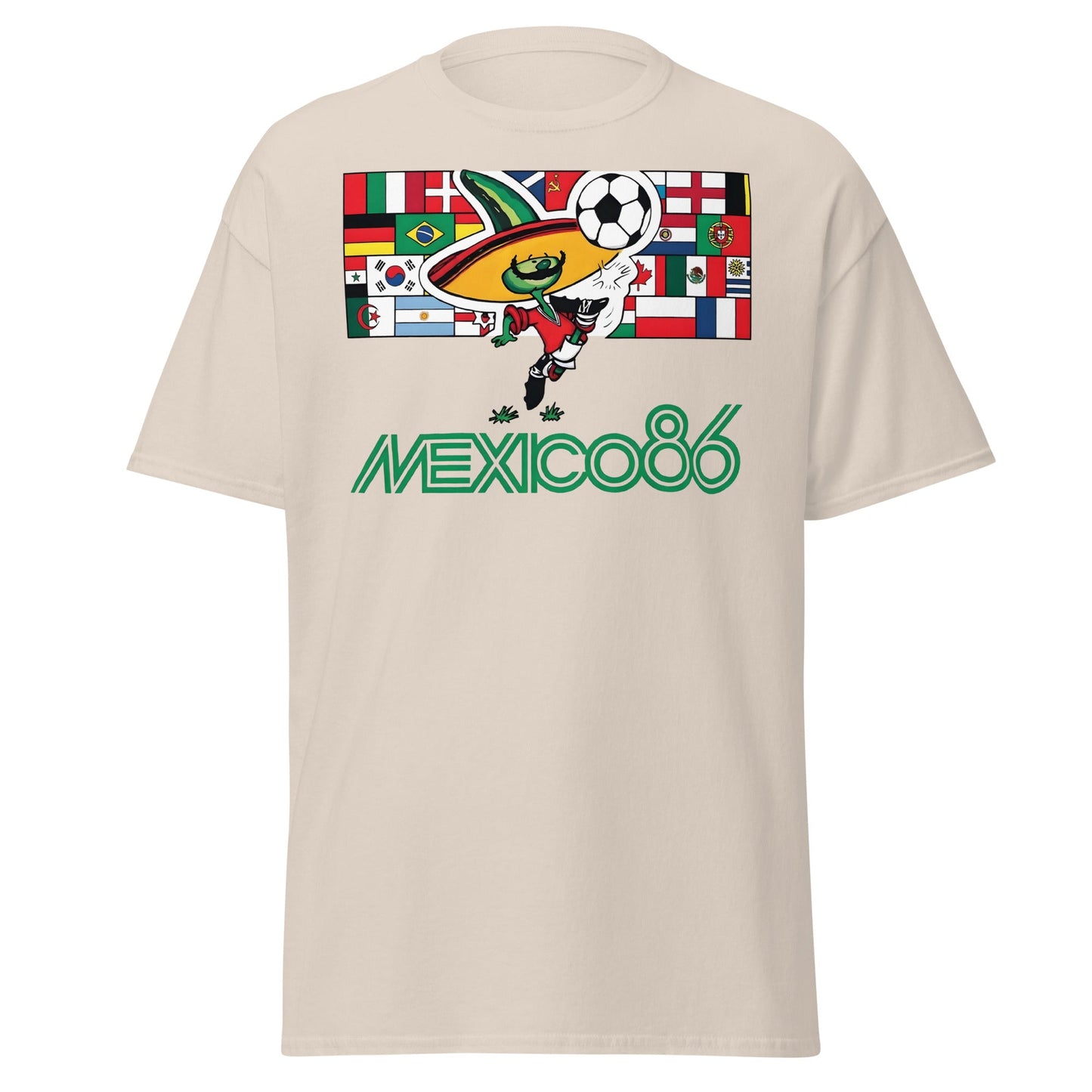 Mexico 86 World Cup T-Shirt - Retro Pique Mascot Tee - Natural - T-Shirts Online