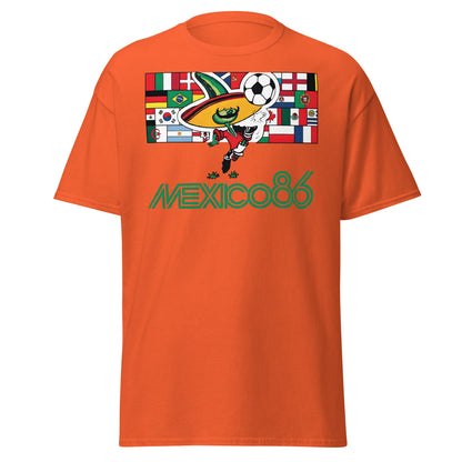 Mexico 86 World Cup T-Shirt - Retro Pique Mascot Tee - Orange - T-Shirts Online