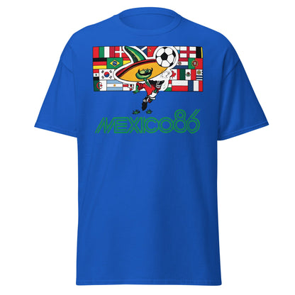 Mexico 86 World Cup T-Shirt - Retro Pique Mascot Tee - Royal - T-Shirts Online