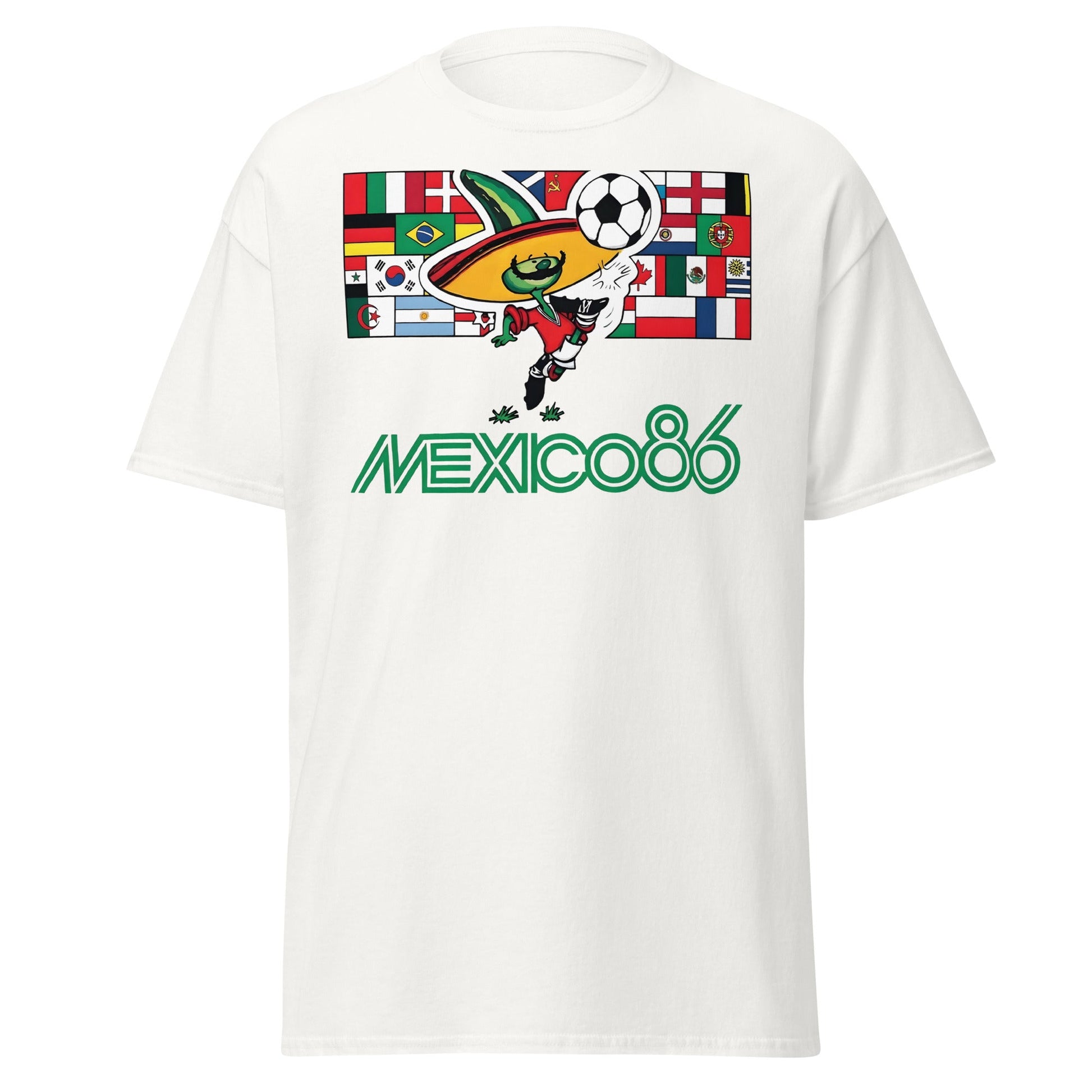 Mexico 86 World Cup T-Shirt - Retro Pique Mascot Tee - White - T-Shirts Online