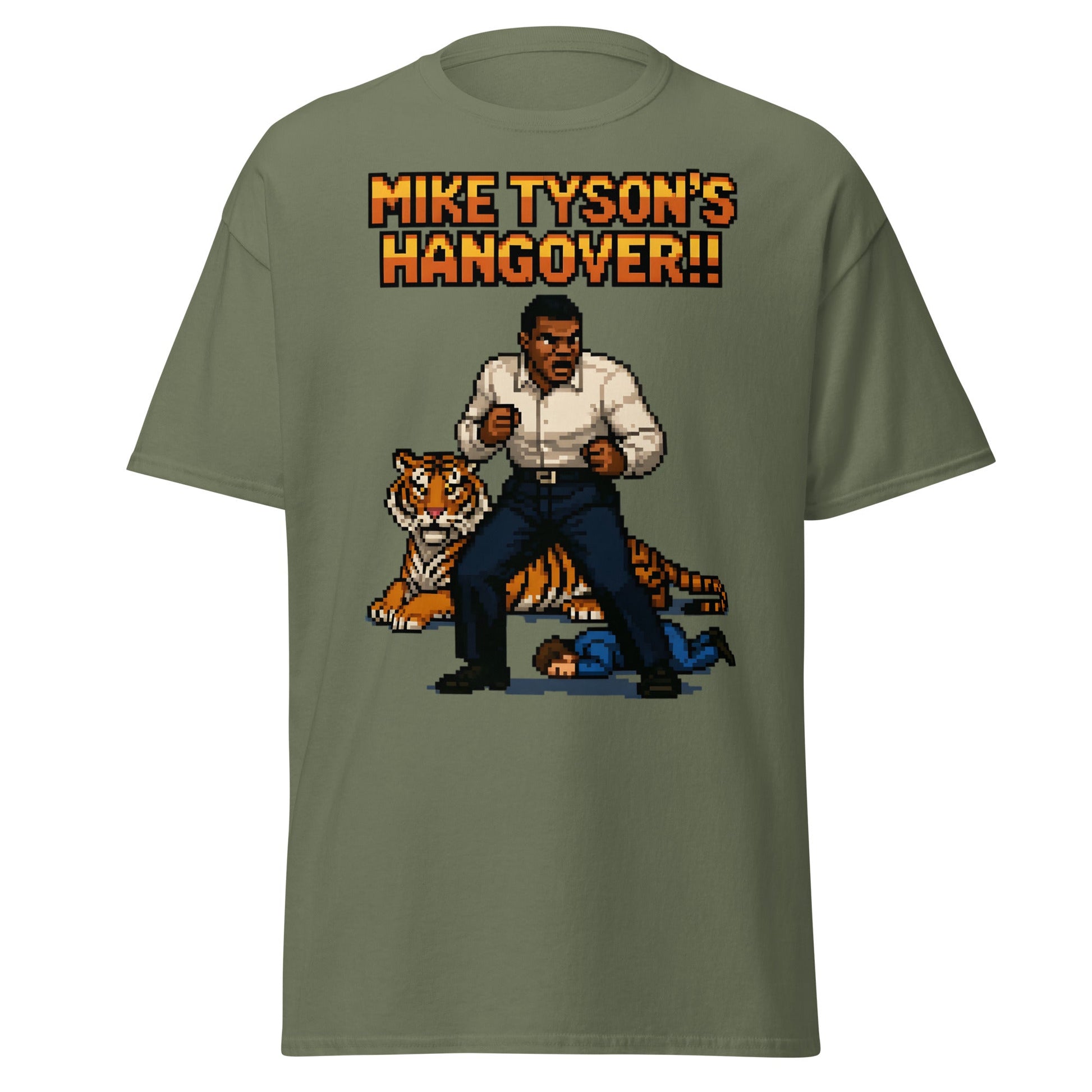 Mike Tyson's Hangover T-Shirt | Retro Pixel Art Gaming Tee - Military Green - T-Shirts Online
