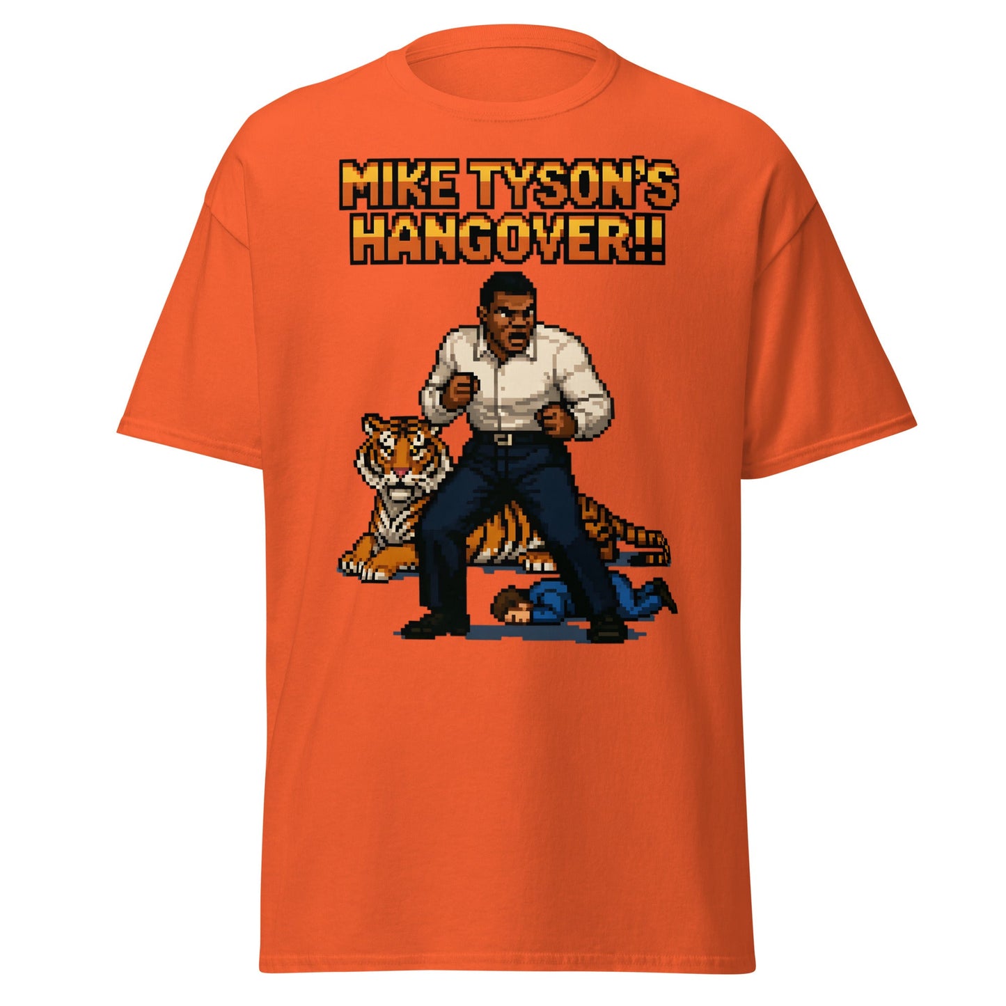 Mike Tyson's Hangover T-Shirt | Retro Pixel Art Gaming Tee - Orange - T-Shirts Online