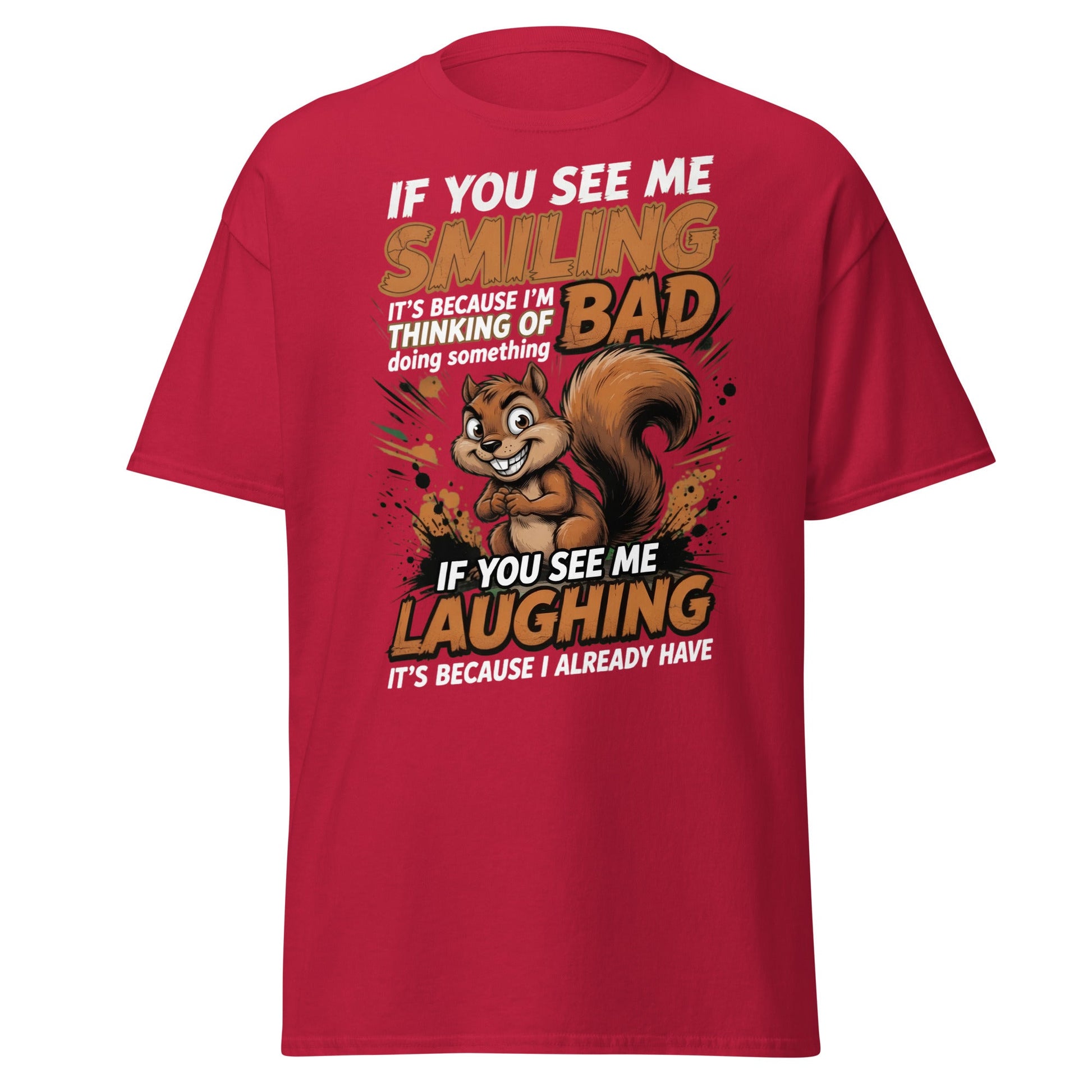 Mischievous Squirrel Funny T-Shirt - Bad Thoughts Tee - Cardinal - T-Shirts Online