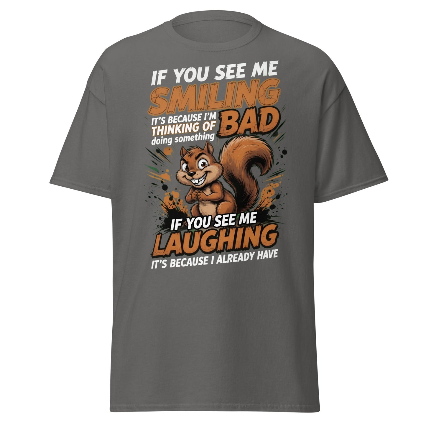 Mischievous Squirrel Funny T-Shirt - Bad Thoughts Tee - Charcoal - T-Shirts Online