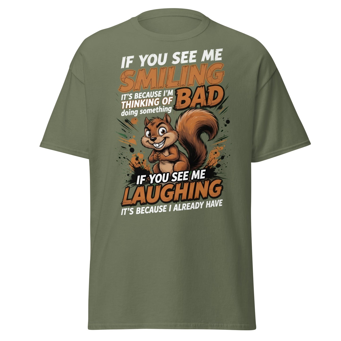 Mischievous Squirrel Funny T-Shirt - Bad Thoughts Tee - Military Green - T-Shirts Online