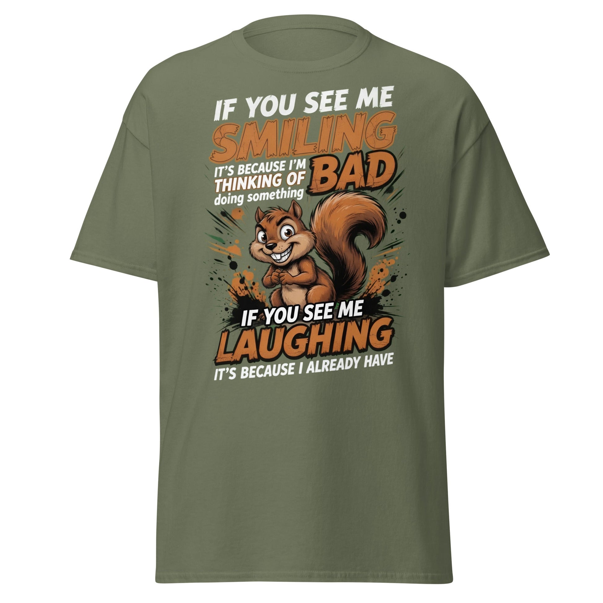 Mischievous Squirrel Funny T-Shirt - Bad Thoughts Tee - Military Green - T-Shirts Online