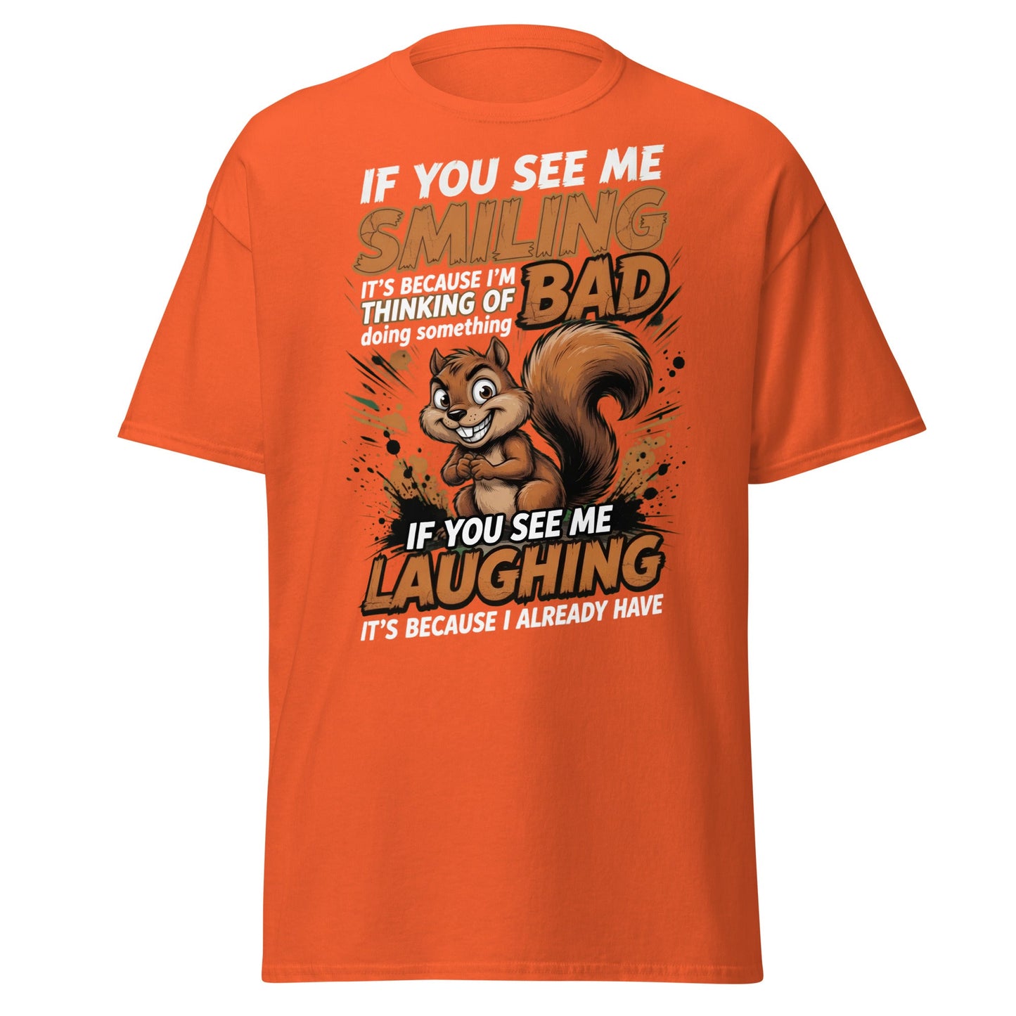 Mischievous Squirrel Funny T-Shirt - Bad Thoughts Tee - Orange - T-Shirts Online