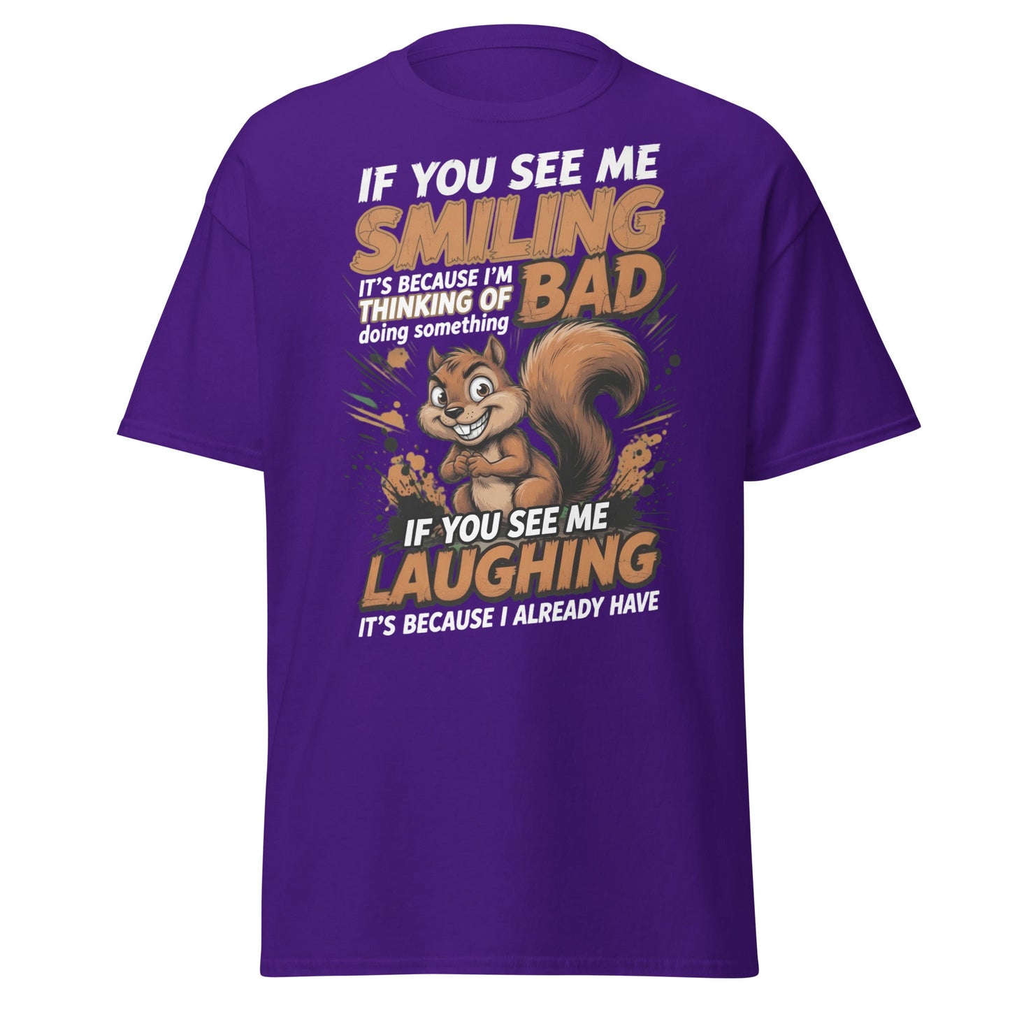 Mischievous Squirrel Funny T-Shirt - Bad Thoughts Tee - Purple - T-Shirts Online