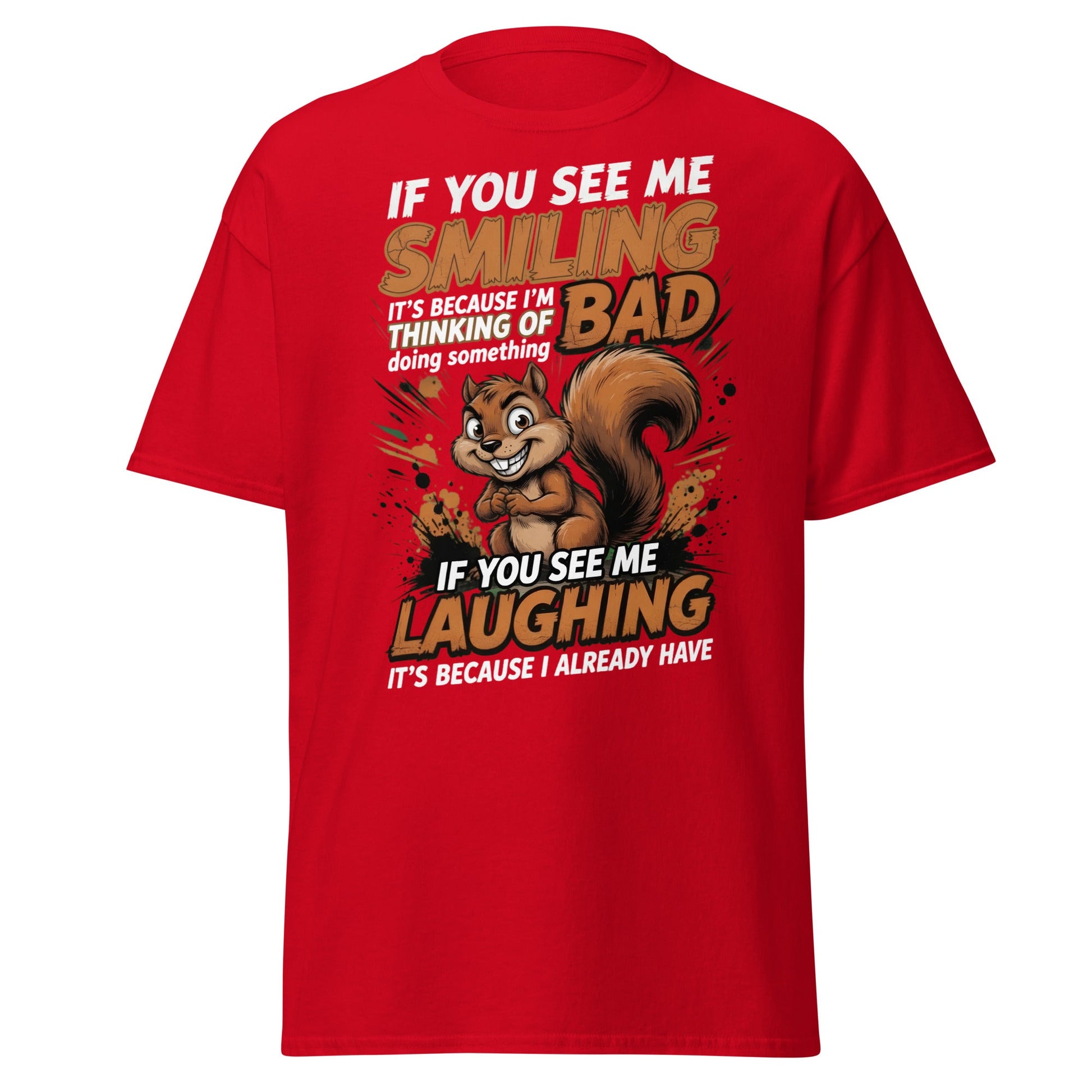Mischievous Squirrel Funny T-Shirt - Bad Thoughts Tee - Red - T-Shirts Online