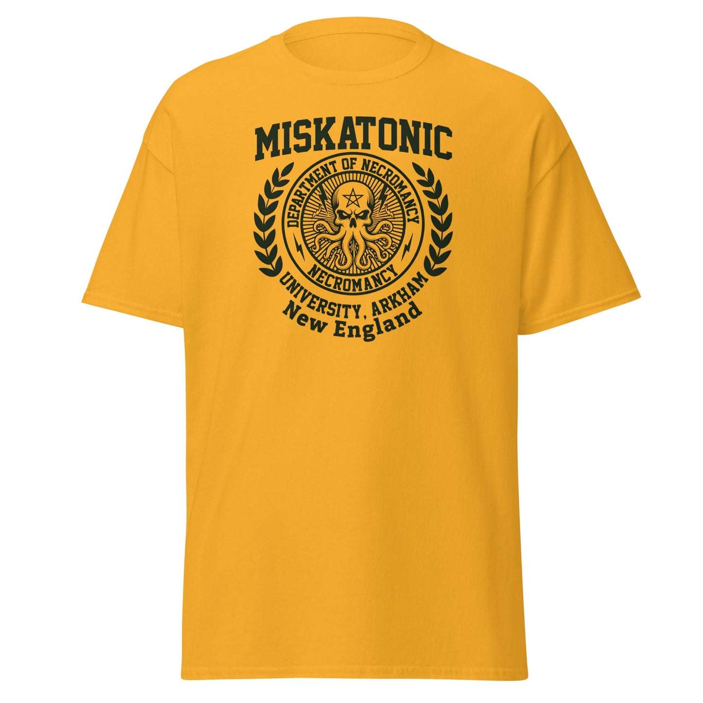 Miskatonic University Necromancy T-Shirt | Arkham Horror Apparel - Gold - T-Shirts Online