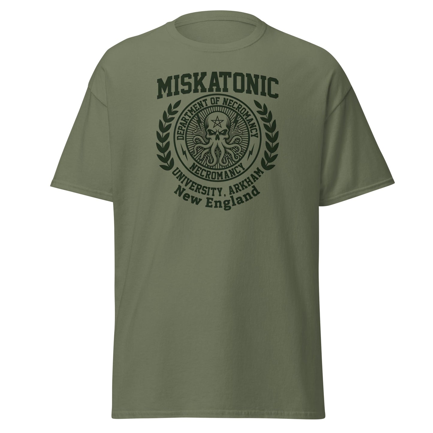 Miskatonic University Necromancy T-Shirt | Arkham Horror Apparel - Military Green - T-Shirts Online