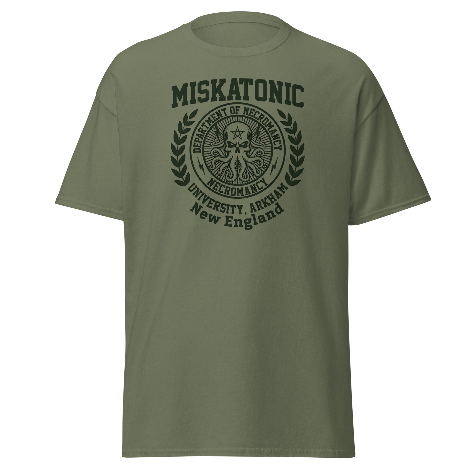 Miskatonic University Necromancy T-Shirt | Arkham Horror Apparel - Military Green - T-Shirts Online