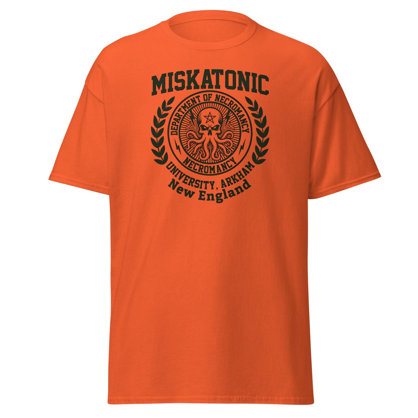 Miskatonic University Necromancy T-Shirt | Arkham Horror Apparel - Orange - T-Shirts Online