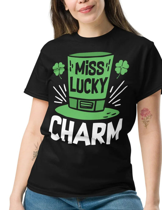 Miss Lucky Charm | St Patrick's Day T-Shirt - Black - T-Shirts Online