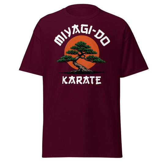 Miyagi - Do Karate Bonsai T-Shirt - Retro Martial Arts Tee - Maroon - T-Shirts Online