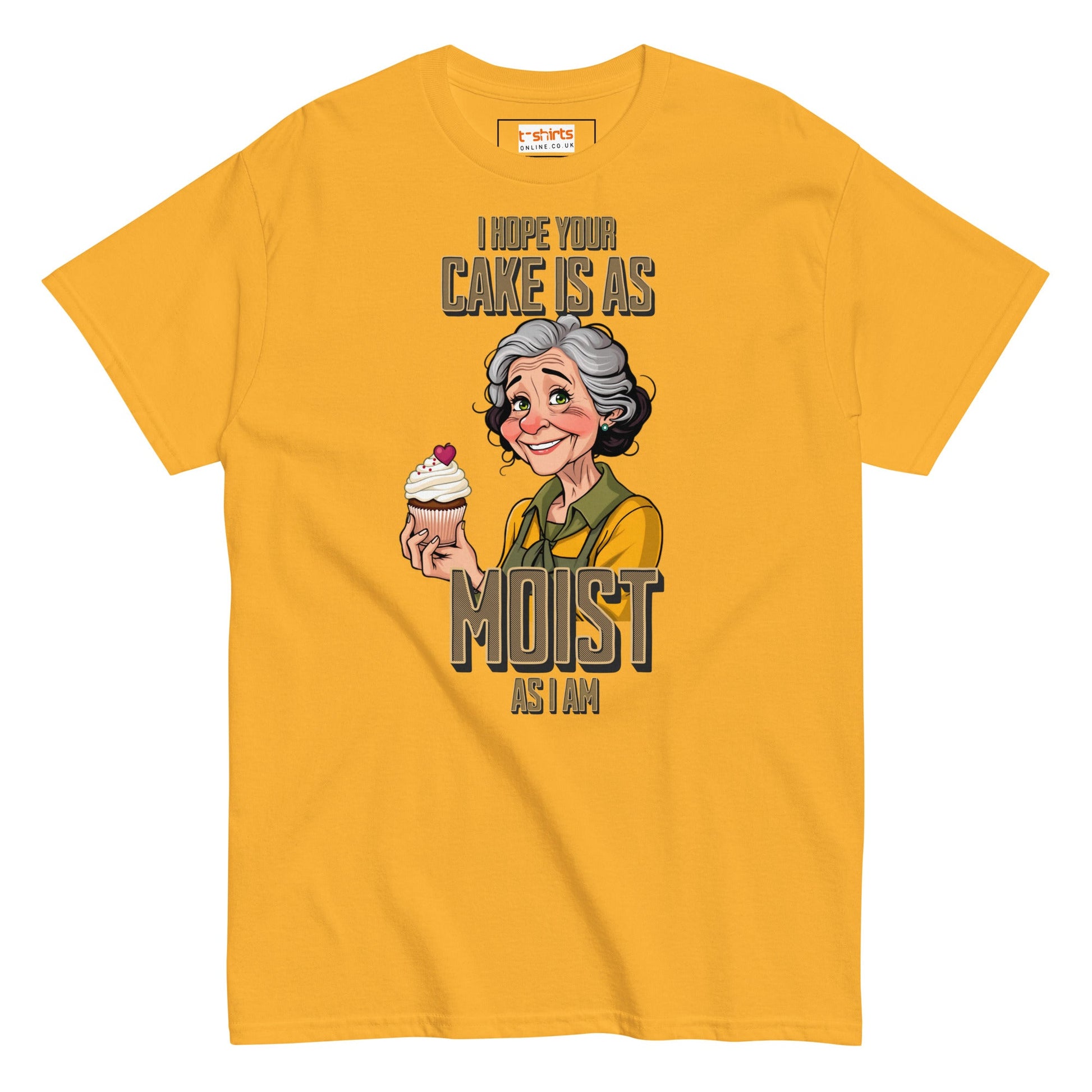 Moist Cake T-Shirt | 18+ Graphic Bold Tee - Gold - T-Shirts Online