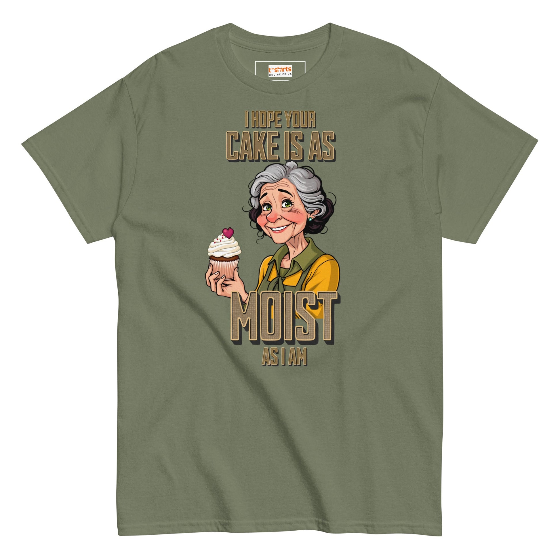 Moist Cake T-Shirt | 18+ Graphic Bold Tee - Military Green - T-Shirts Online