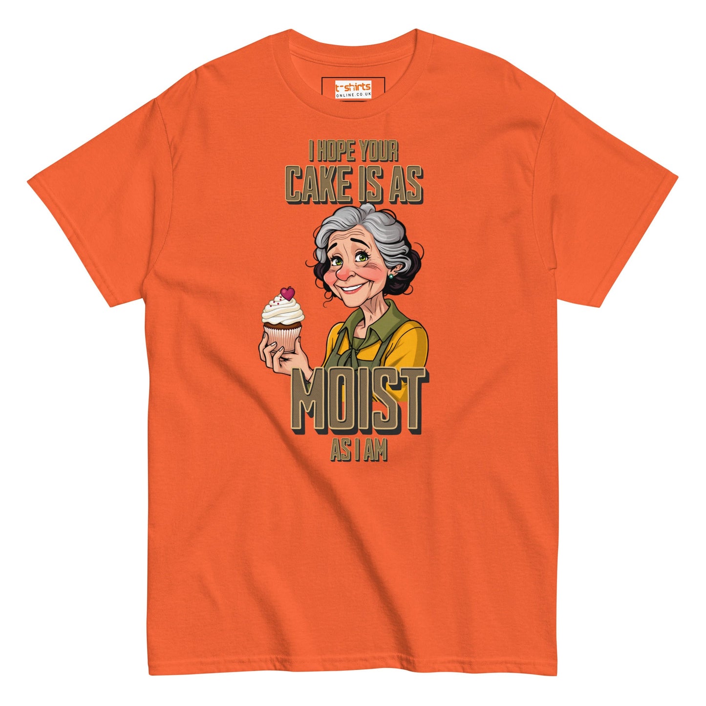 Moist Cake T-Shirt | 18+ Graphic Bold Tee - Orange - T-Shirts Online