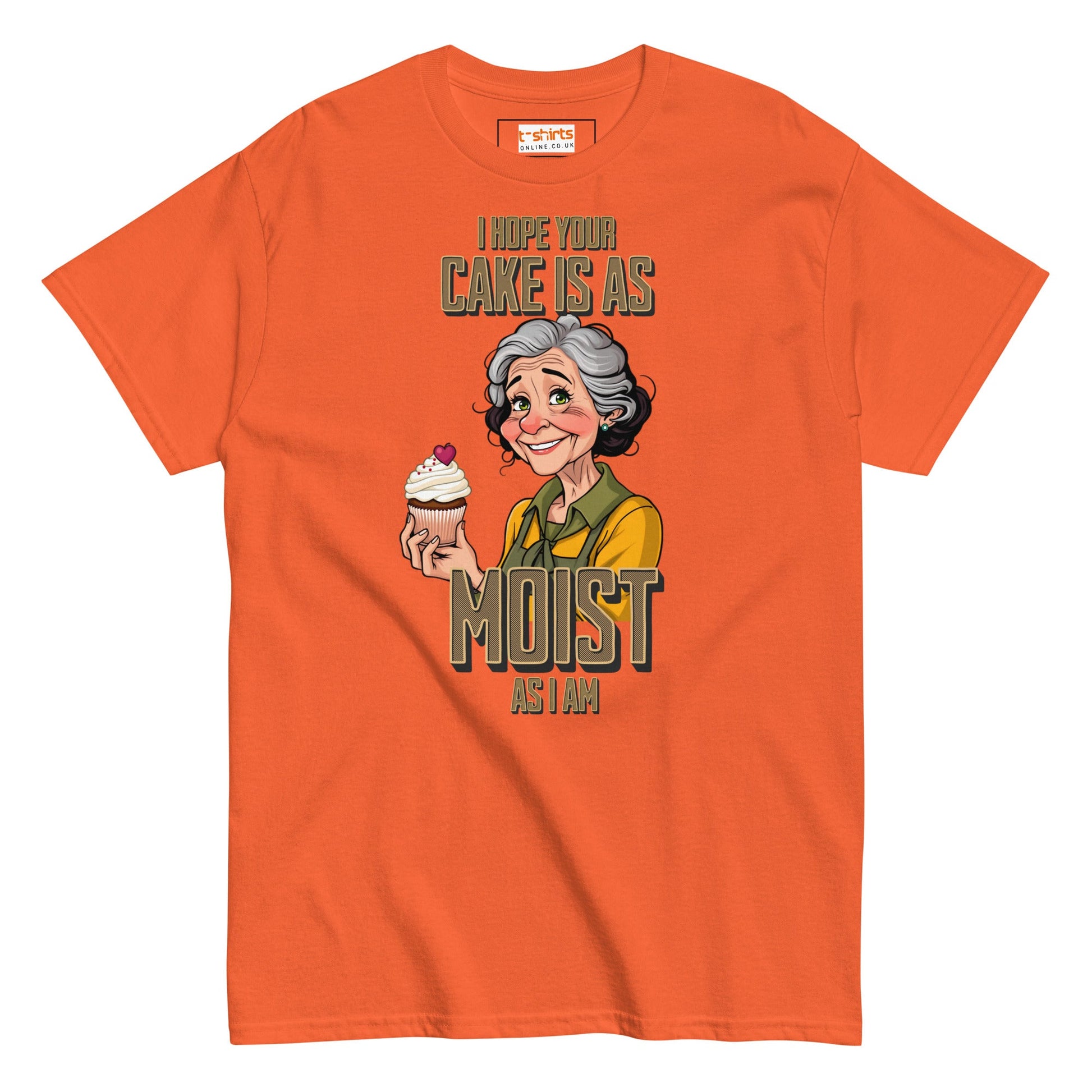 Moist Cake T-Shirt | 18+ Graphic Bold Tee - Orange - T-Shirts Online