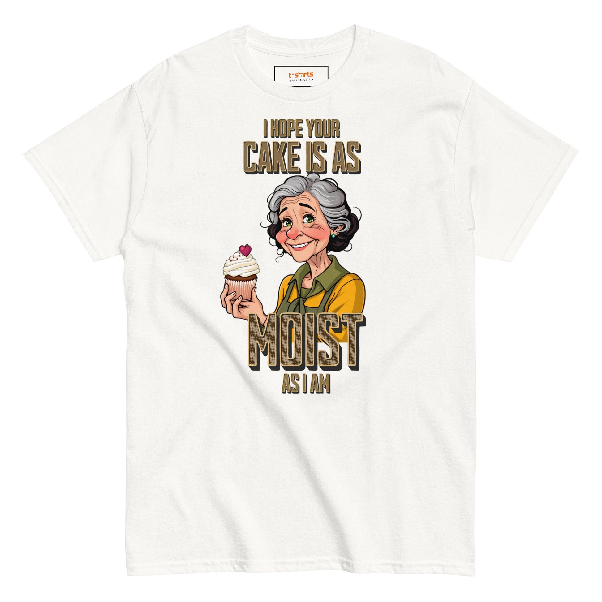 Moist Cake T-Shirt | 18+ Graphic Bold Tee - White - T-Shirts Online
