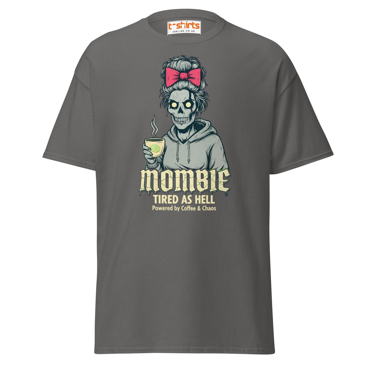 Mombie T-Shirt – Funny Coffee & Chaos Mom Tee - Charcoal - T-Shirts Online