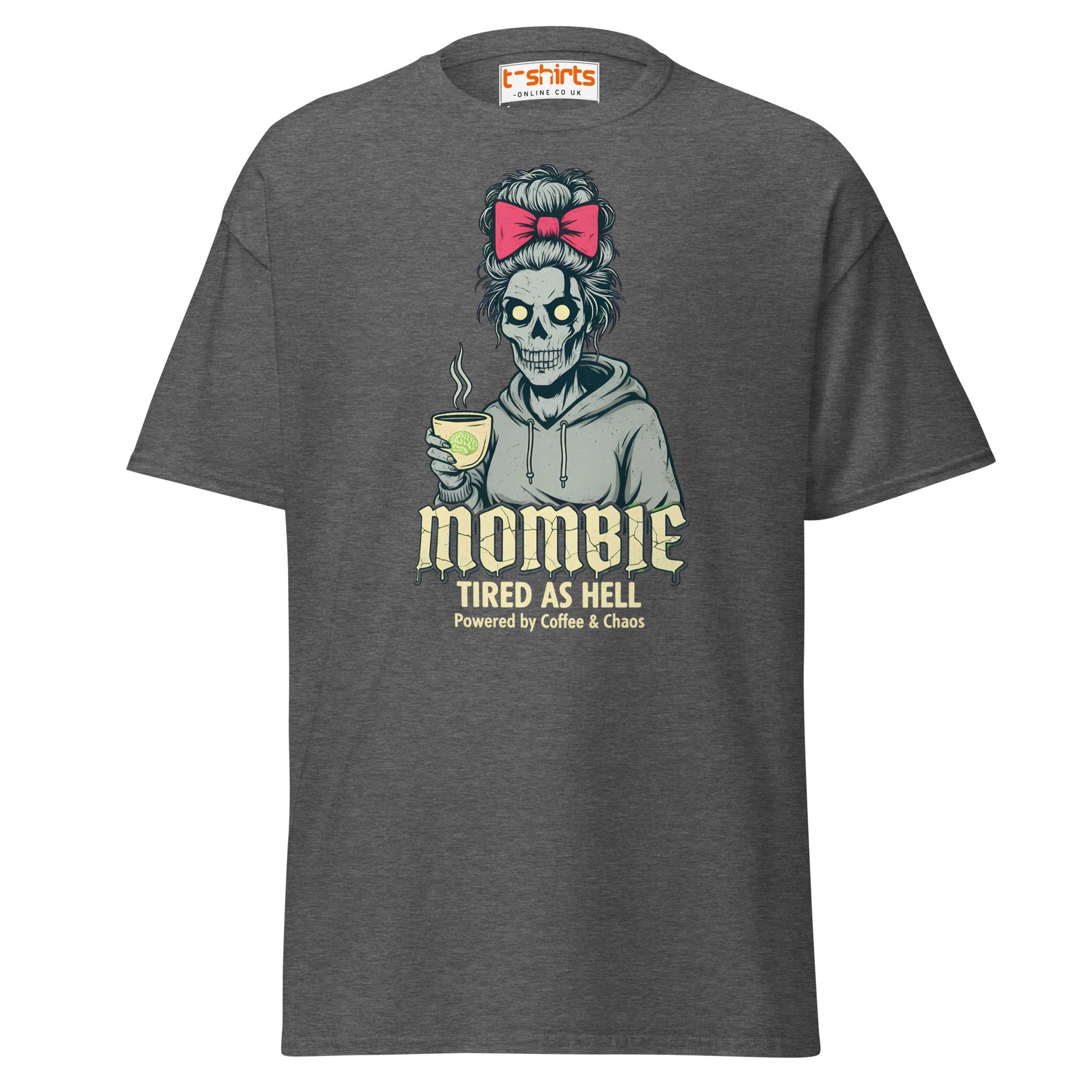 Mombie T-Shirt – Funny Coffee & Chaos Mom Tee - Dark Heather - T-Shirts Online