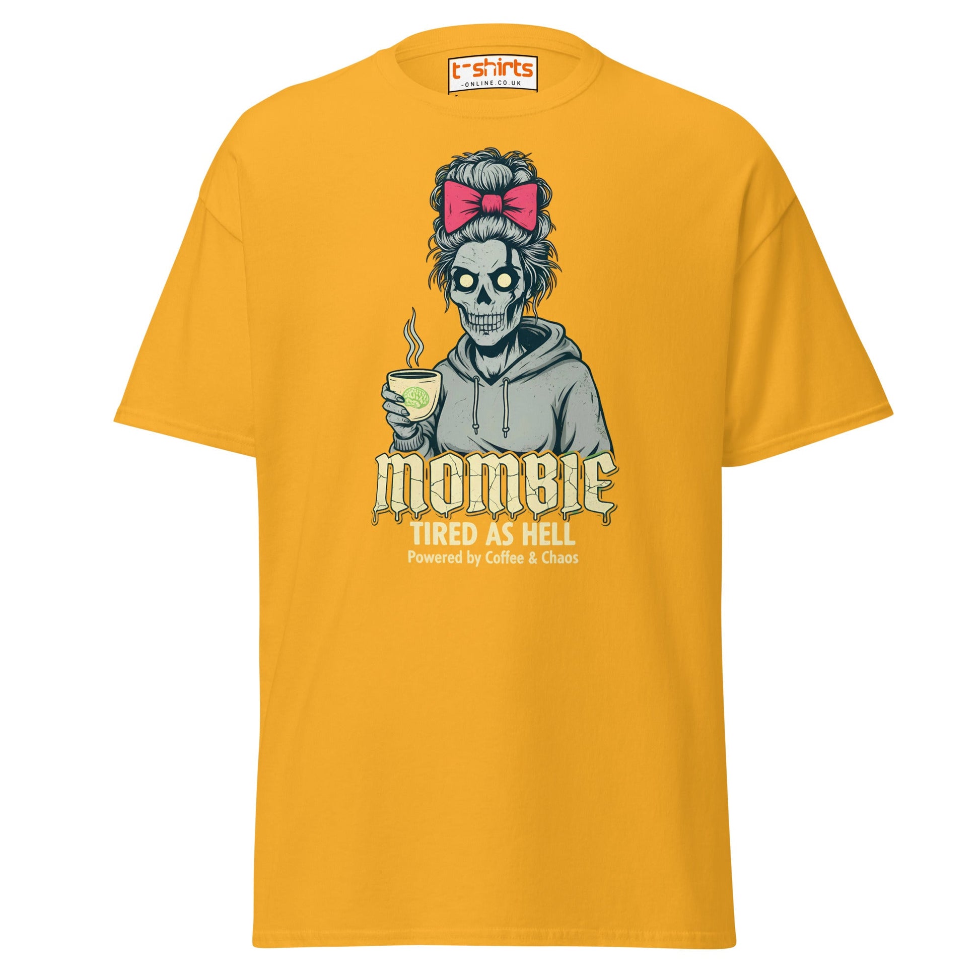 Mombie T-Shirt – Funny Coffee & Chaos Mom Tee - Gold - T-Shirts Online
