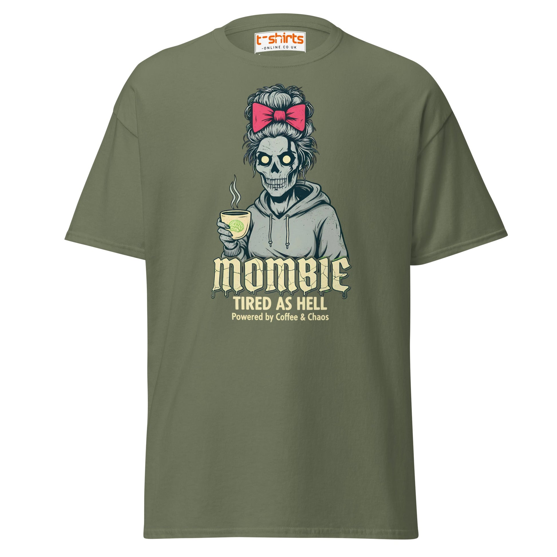 Mombie T-Shirt – Funny Coffee & Chaos Mom Tee - Military Green - T-Shirts Online