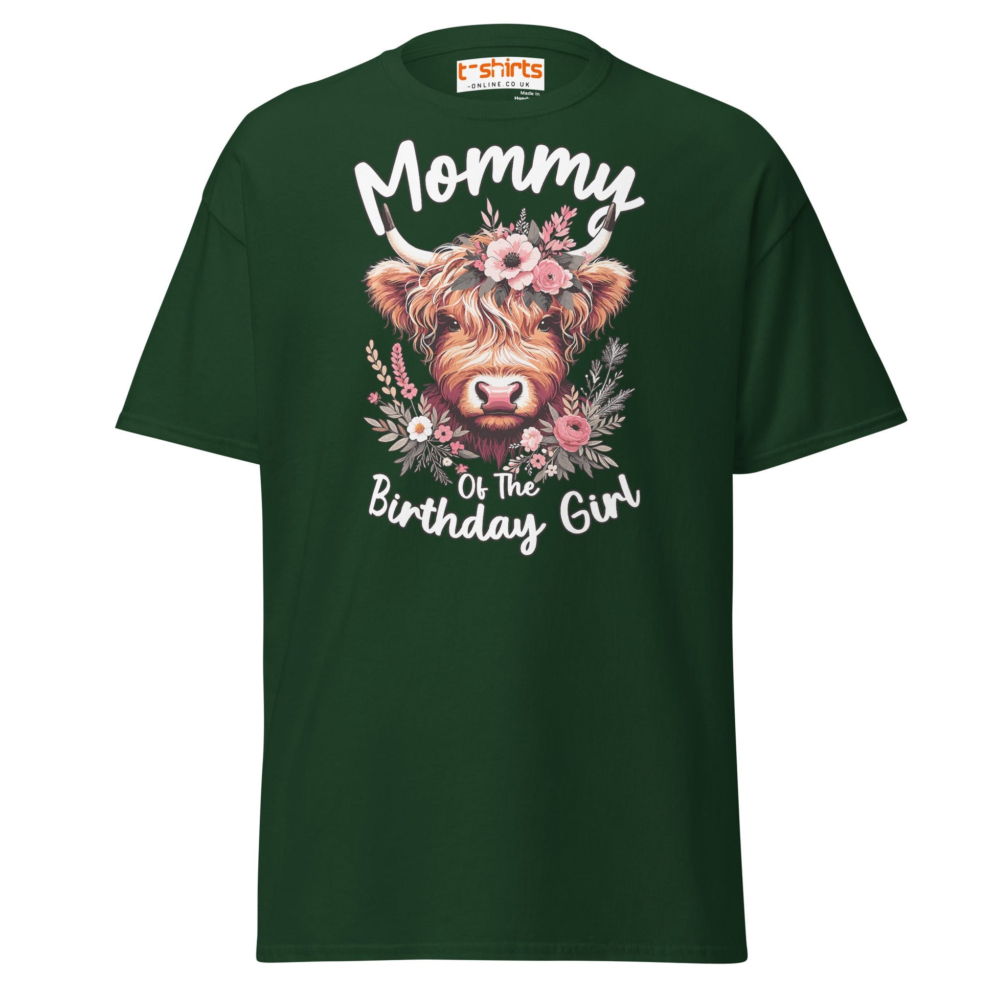 Mommy of the Birthday Girl T-Shirt | Cute Cow Design - Forest Green - T-Shirts Online
