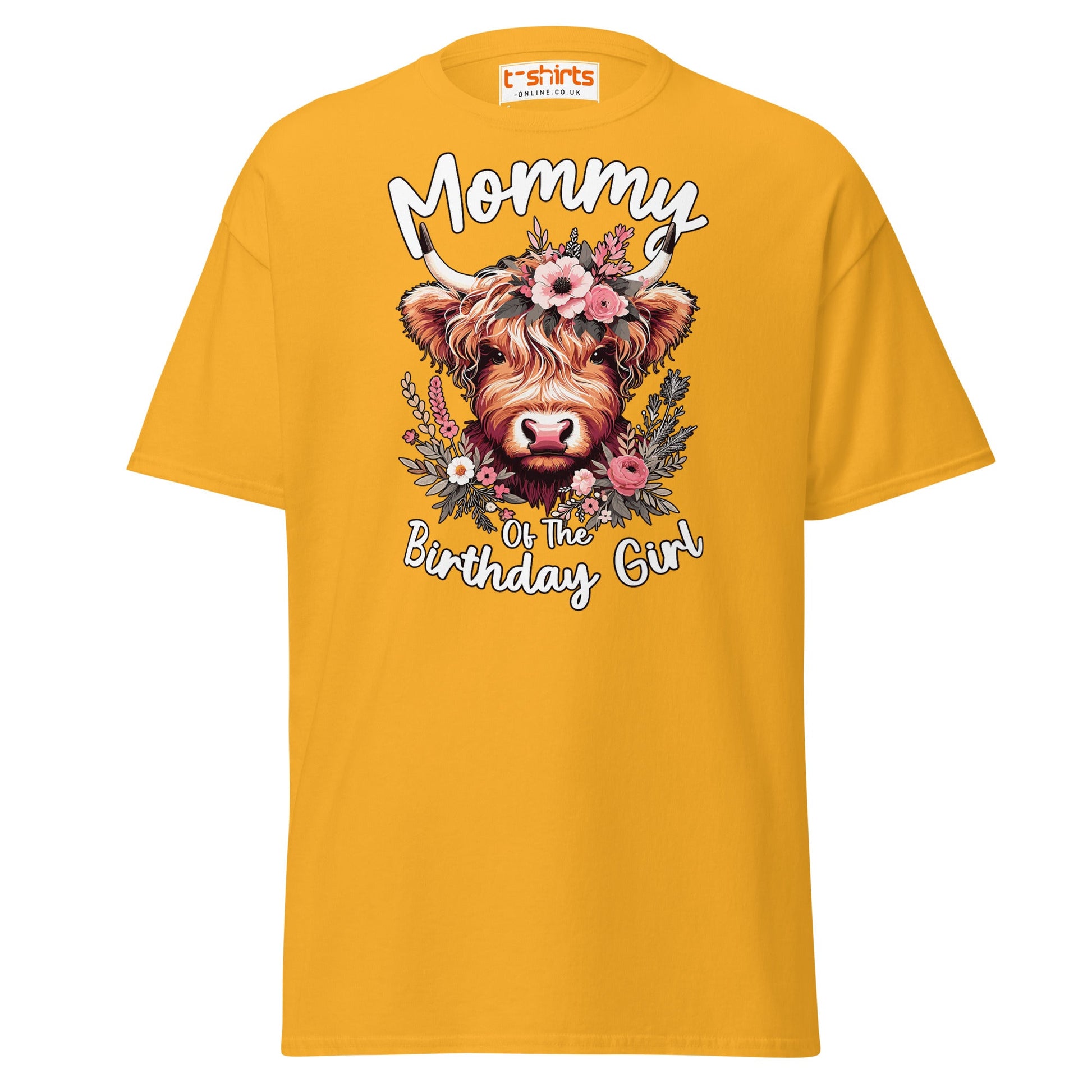 Mommy of the Birthday Girl T-Shirt | Cute Cow Design - Gold - T-Shirts Online