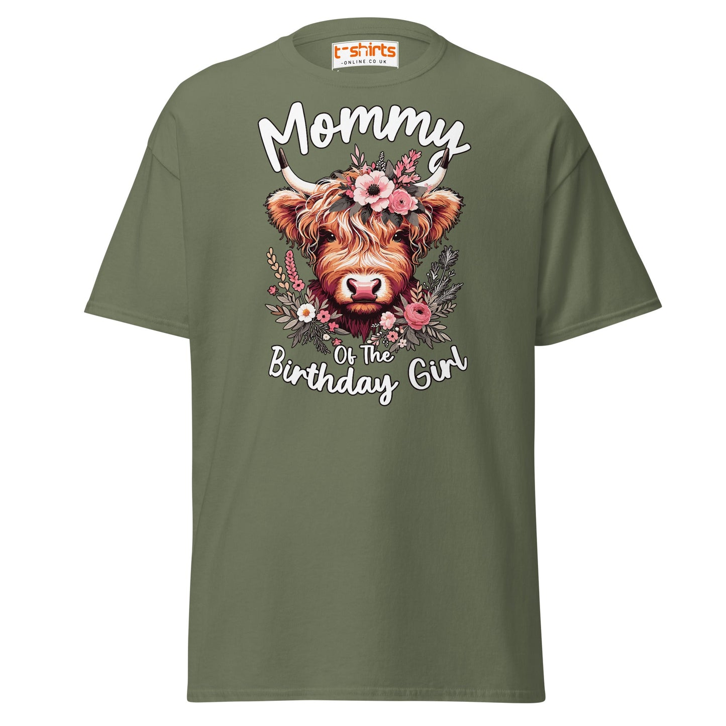 Mommy of the Birthday Girl T-Shirt | Cute Cow Design - Military Green - T-Shirts Online