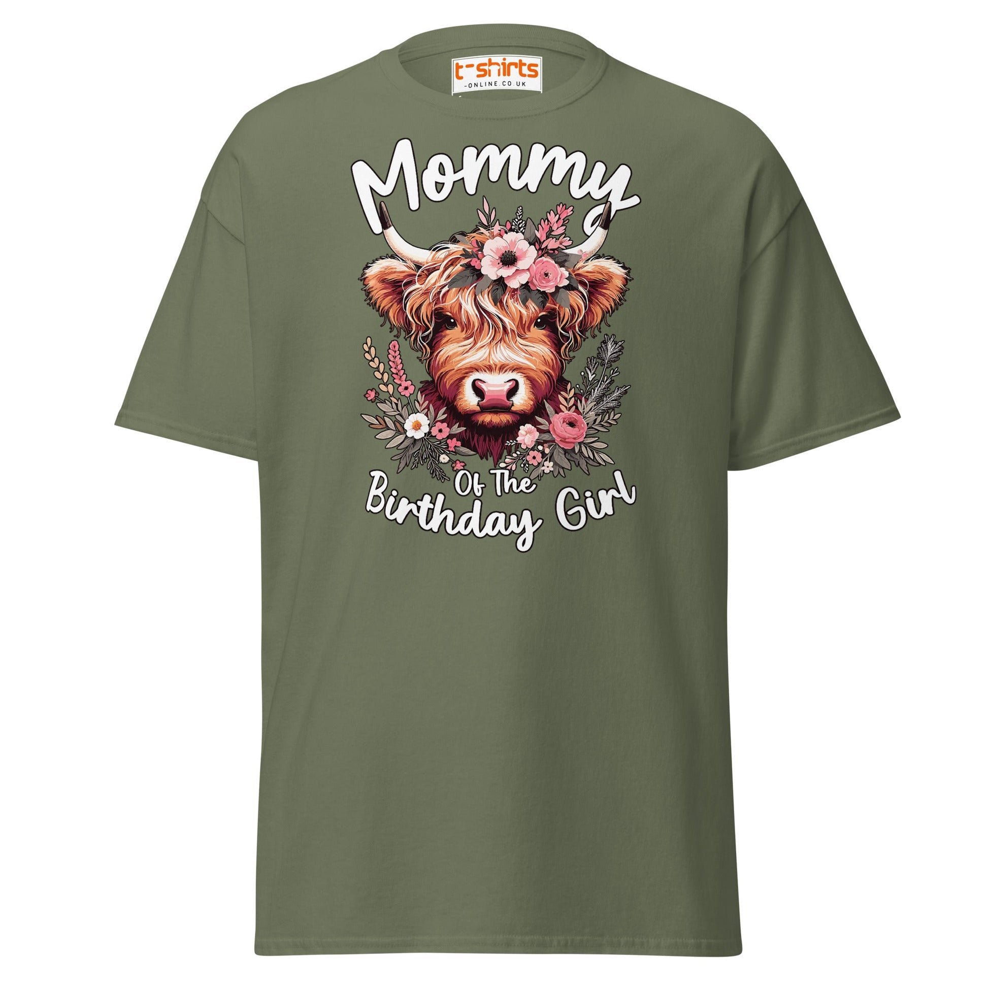 Mommy of the Birthday Girl T-Shirt | Cute Cow Design - Military Green - T-Shirts Online