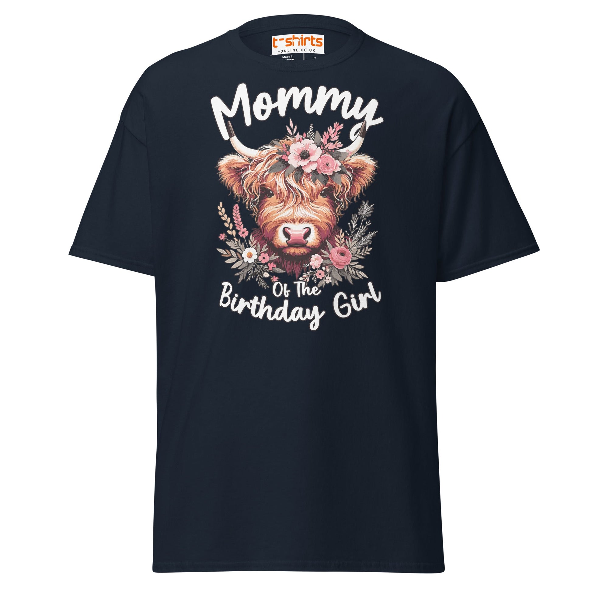 Mommy of the Birthday Girl T-Shirt | Cute Cow Design - Navy - T-Shirts Online