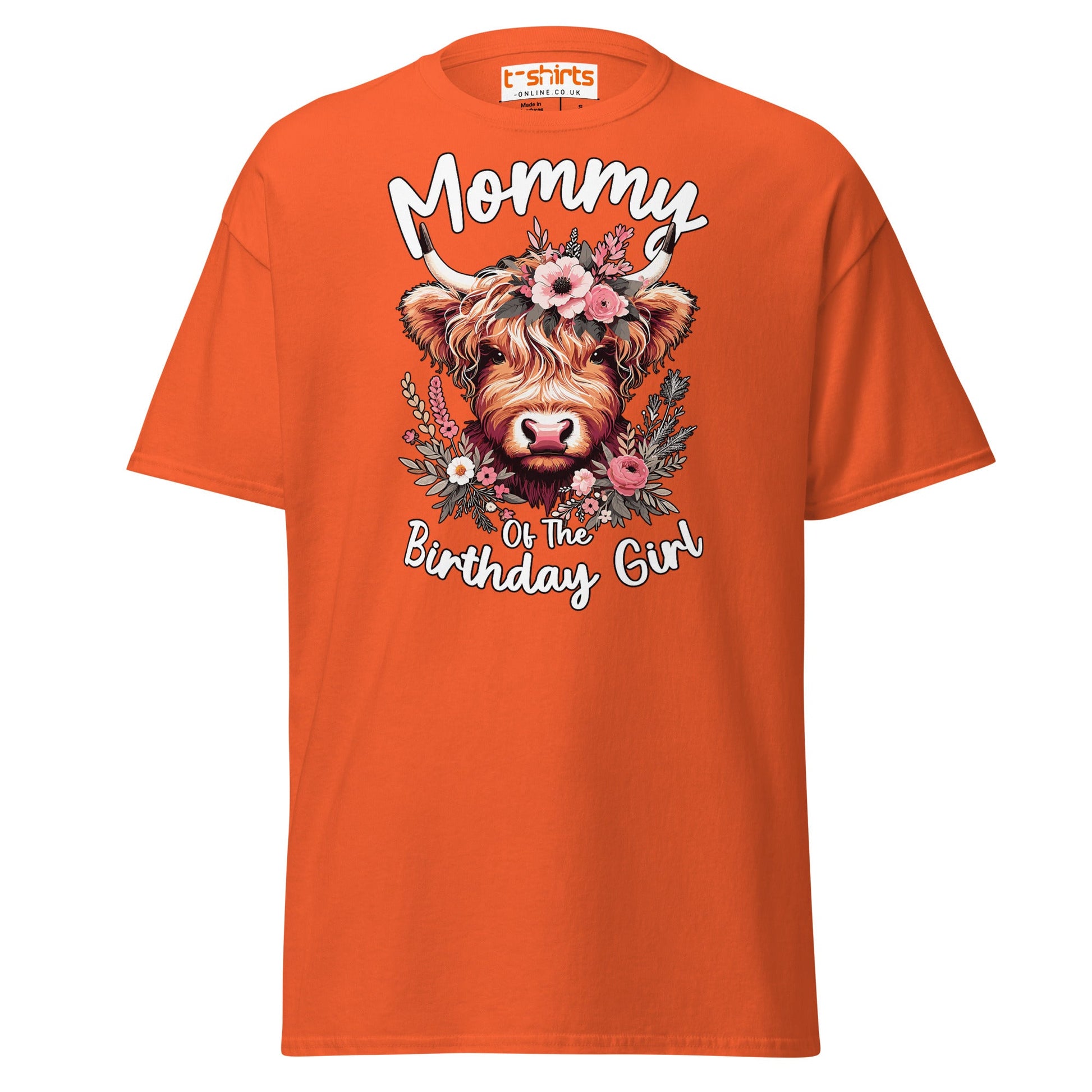 Mommy of the Birthday Girl T-Shirt | Cute Cow Design - Orange - T-Shirts Online