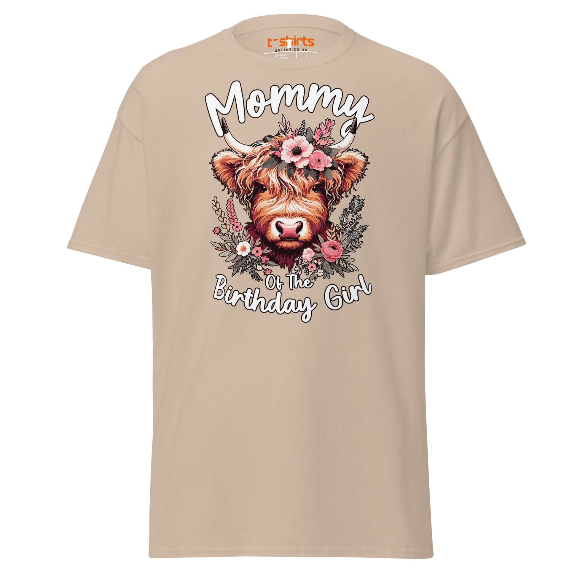 Mommy of the Birthday Girl T-Shirt | Cute Cow Design - Sand - T-Shirts Online