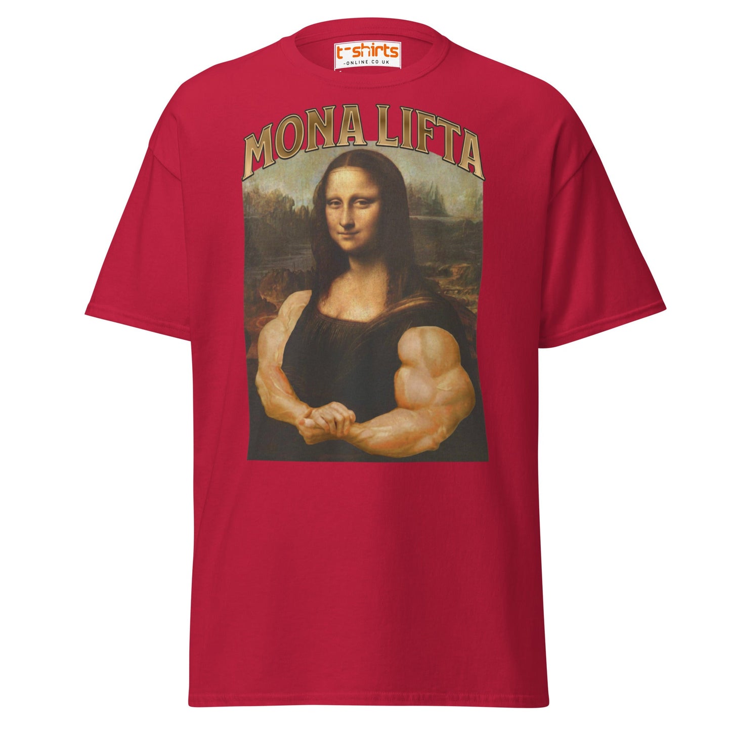 Mona Lifta T-Shirt | Funny Gym Parody Art Tee - Cardinal - T-Shirts Online