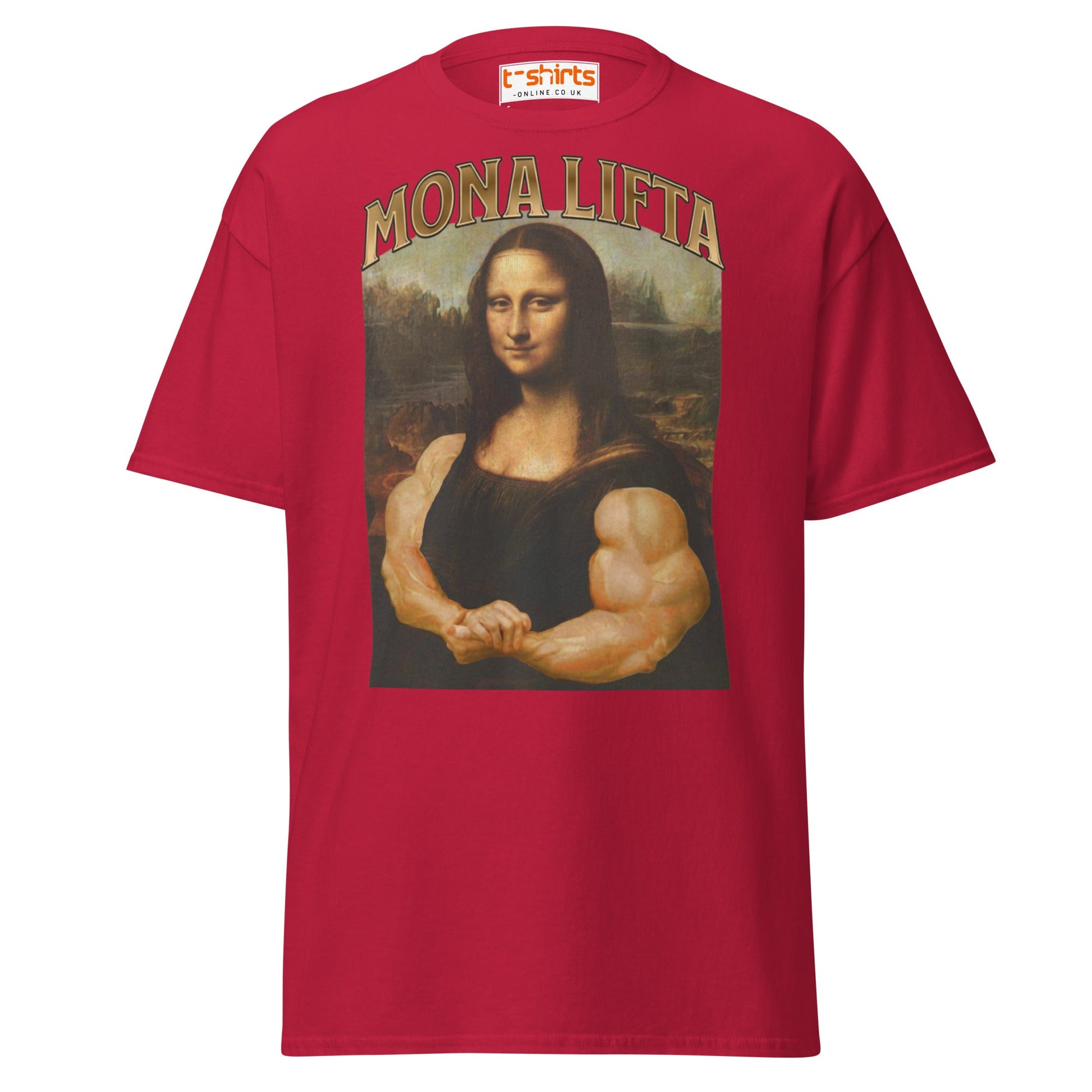 Mona Lifta T-Shirt | Funny Gym Parody Art Tee - Cardinal - T-Shirts Online
