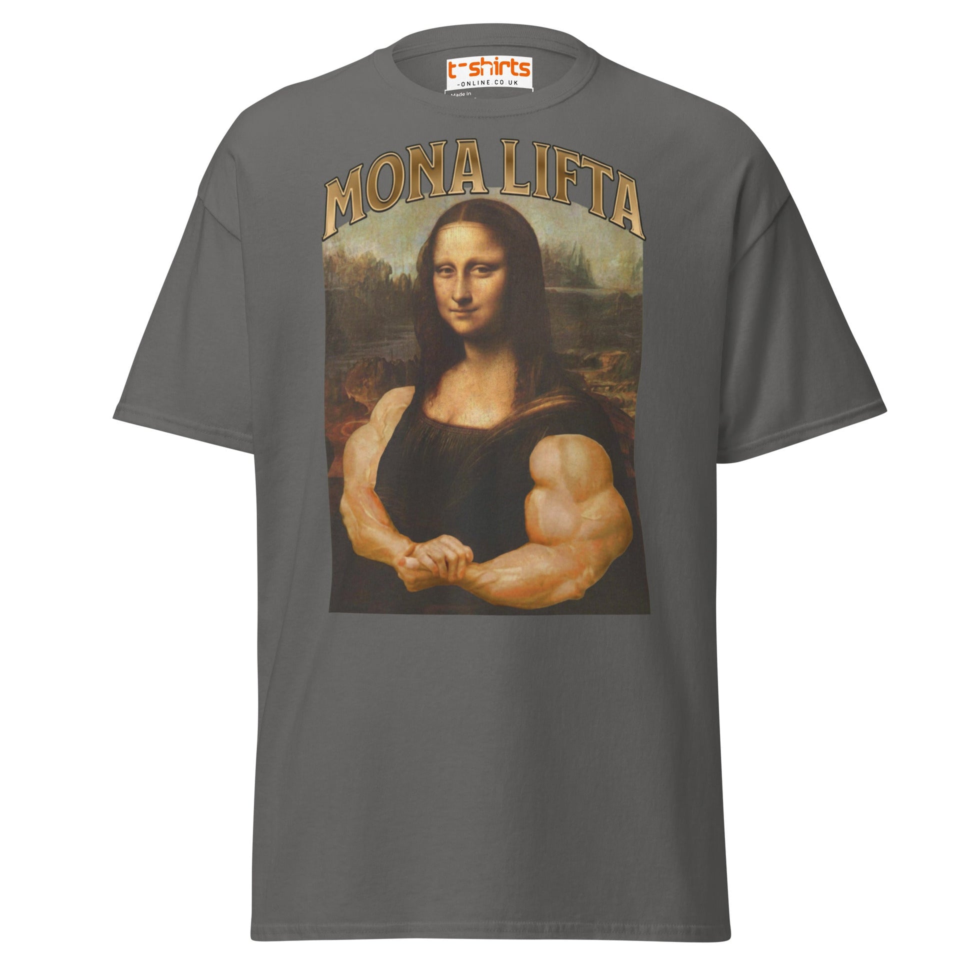 Mona Lifta T-Shirt | Funny Gym Parody Art Tee - Charcoal - T-Shirts Online