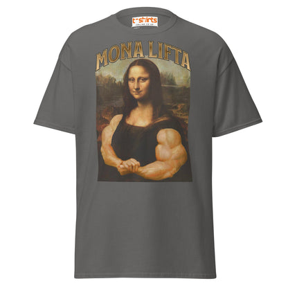 Mona Lifta T-Shirt | Funny Gym Parody Art Tee - Charcoal - T-Shirts Online