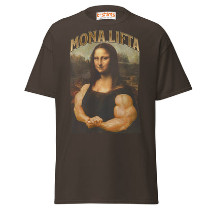 Mona Lifta T-Shirt | Funny Gym Parody Art Tee - Dark Chocolate - T-Shirts Online