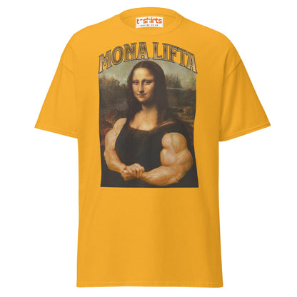 Mona Lifta T-Shirt | Funny Gym Parody Art Tee - Gold - T-Shirts Online