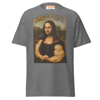 Mona Lifta T-Shirt | Funny Gym Parody Art Tee - Graphite Heather - T-Shirts Online